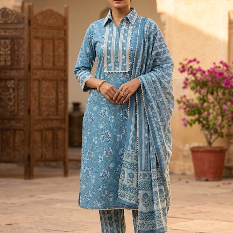 Premium Cotton kurti afgani pant dupatta